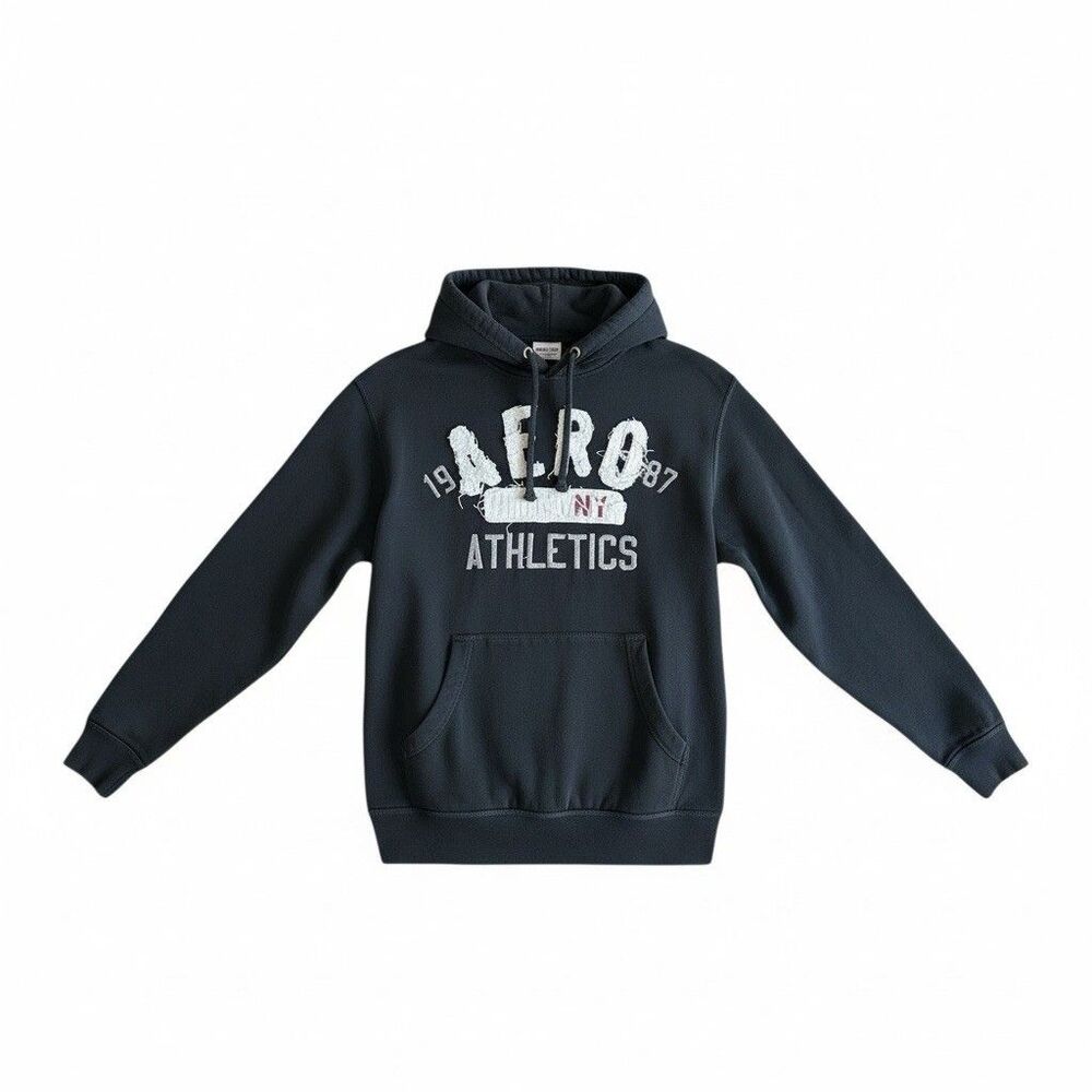 Mens Aero Athletics Hoodie XL Black Y2K Varsity Logo Spellout Sweatshirt Y2K